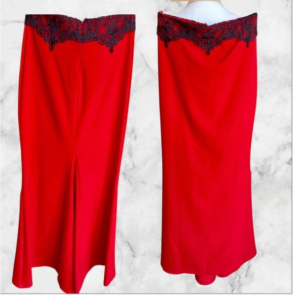 Elegant Red Lace Trim Skirt - Picture 1 of 9